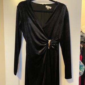 Calvin Klein Black Velvet Faux Wrap Dress